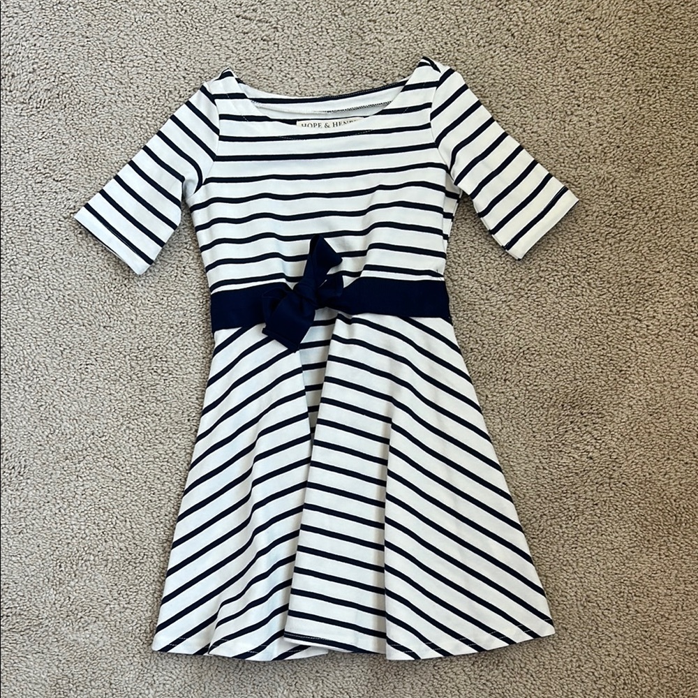 Hope & Henry Navy and White Striped dress, xxs